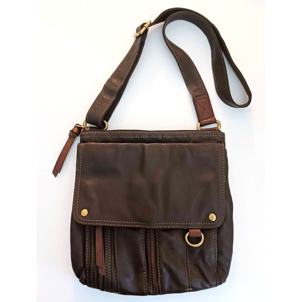 Fossil Morgan Traveler Brown Pebbled Leather Crossbody Lg Messenger Bag